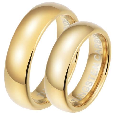 His And Hers Matching Gold Tone Mm Tungsten Wedding Couple Rings Set Matching Couple Rings