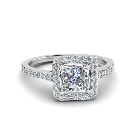 Princess Cut Square Halo Diamond Delicate Engagement Ring In 14k White