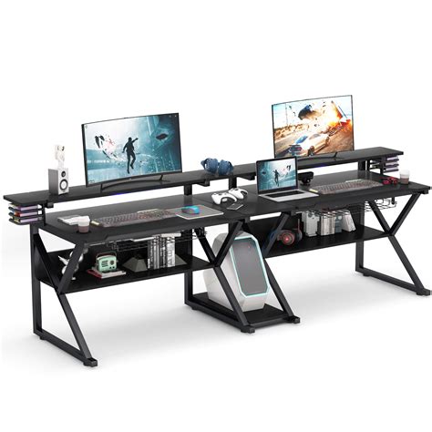 Buy Tribesigns Double Computer Desk With Hutch Monitor Stand Riser 102