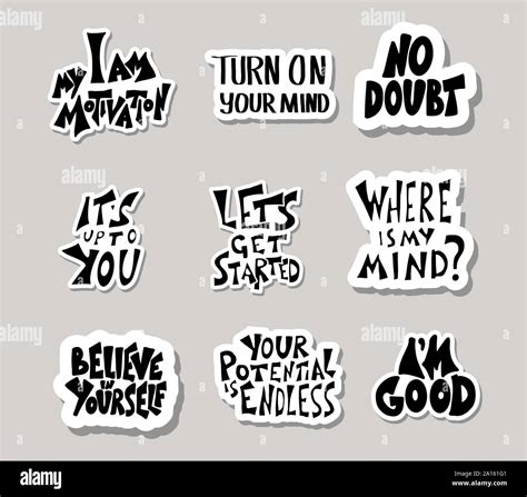 Set Of Stickers Quotes Isolated Vector Black And White Design Text