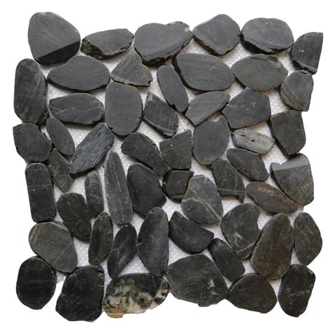 Islander Black 12 In X 12 In Sliced Natural Pebble Stone Floor And