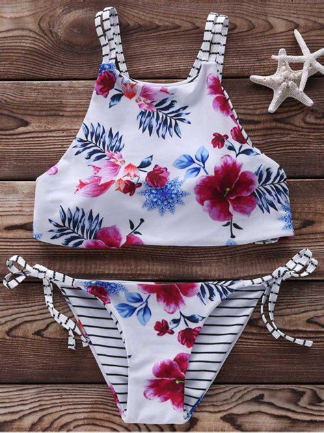 floral halter string bikini cute bathing suit white bikinis m zaful