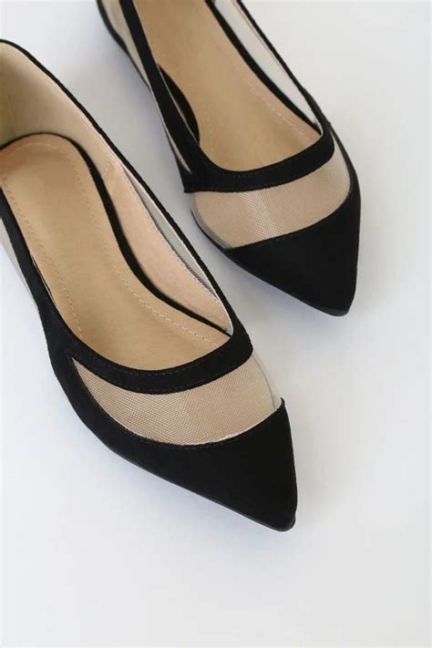 Elisabeth Black Suede Pointed Toe Flats Flat Dress Shoes Black Flat