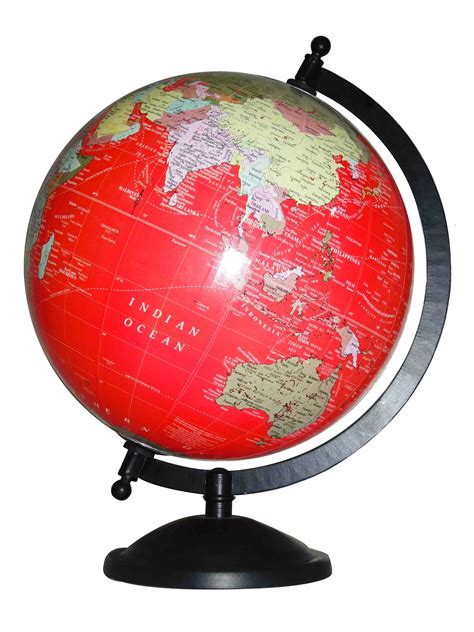 An Antique Styled World Globe In Ravishing Red Ocean Colour It Has A