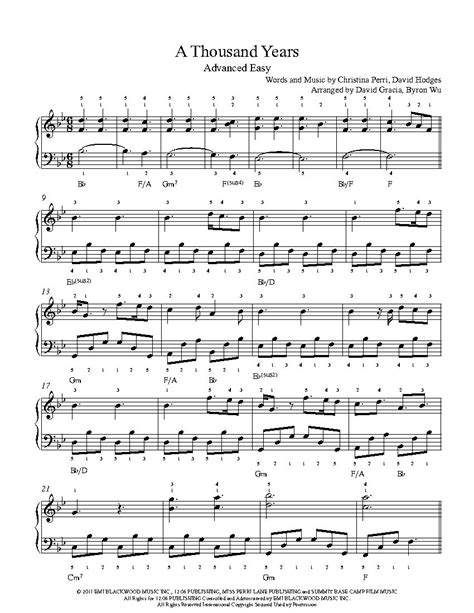 A Thousand Years By Christina Perri Piano Sheet Music Advanced Level