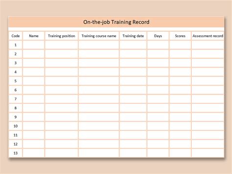 Excel Of Light Orange On The Job Training Recordxlsx Wps Free Templates