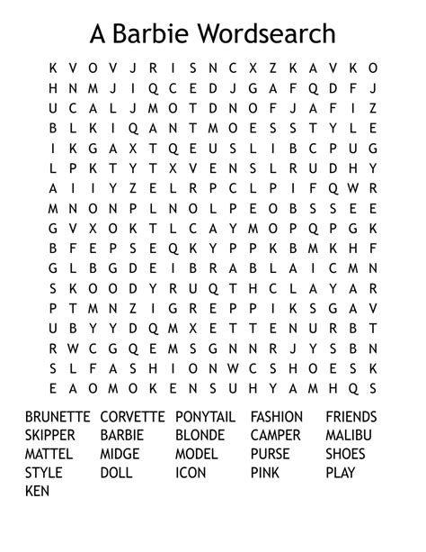 Printable Barbie Logo Printable Word Searches