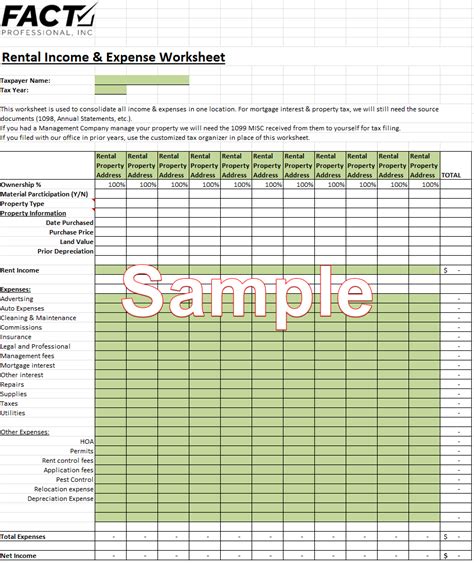 Rental Income And Expense Worksheet Fact Professional