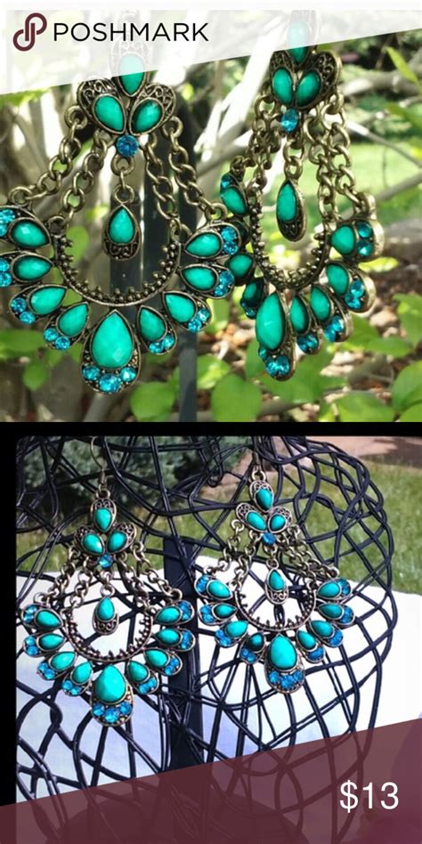 Turquoise Chandelier Earrings Turquoise Color Chandelier Earrings