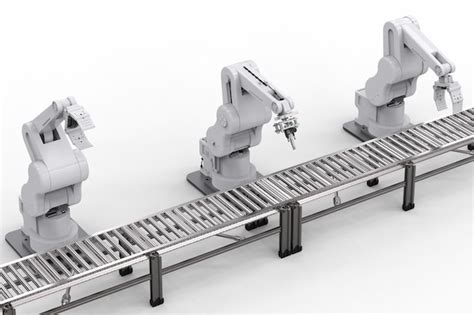 Premium Photo 3d Rendering Robotic Arm With Conveyor Line