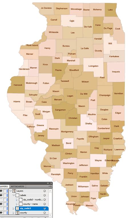 Illinois 3 Digit Zip Code And County Map Your Vector