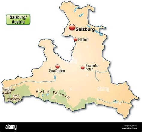 Map Of Salzburg As An Overview Map In Pastel Orange Stock Vector Image