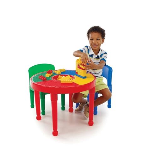 Tot Tutors Ct599 2 In 1 Round Plastic Construction Table And 2 Chairs