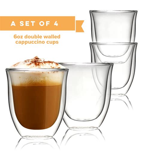 glass cappuccino cups double walled coffee glasses set of 4 clear thermo insulated stackable