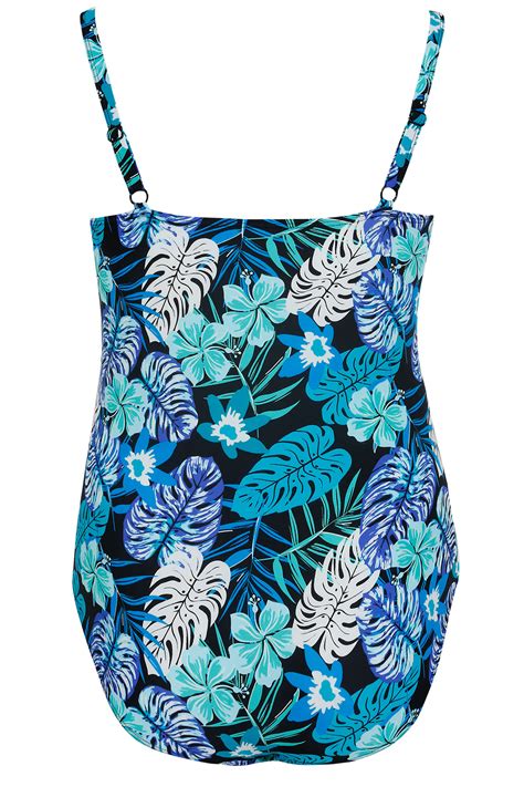 Blue And Green Tropical Hawaiian Print Swimsuit Plus Size 16 To 32
