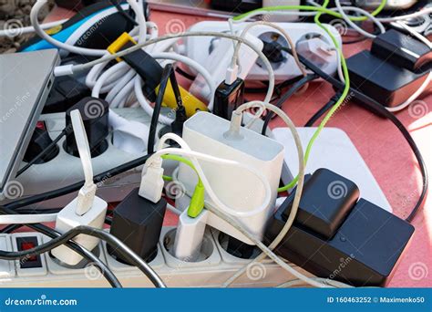 Bunch Of Charging Gadgets Electronic Devices Messy Wires Dependence