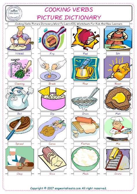 Cooking Verbs Picture Dictionary Word To Learn Esl Worksheets For Kids