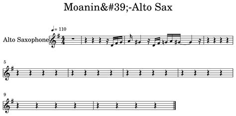 Moanin Alto Sax Sheet Music For Alto Saxophone