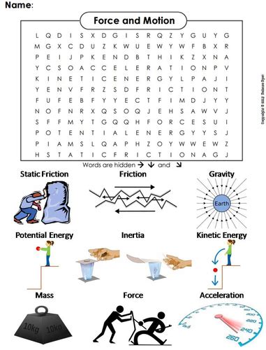 Force And Motion Word Search Teaching Resources