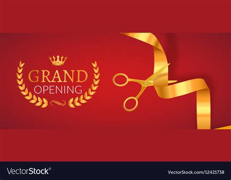 Grand Opening Invitation Banner Golden Ribbon Cut Vector Image