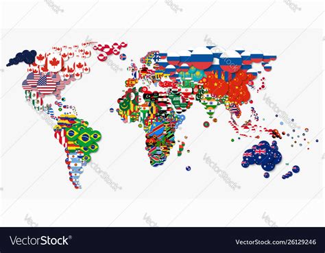World Map And All National Circle Country Flags Vector Image