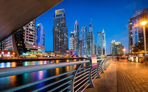 Dubai Marina Nightscapes Embankment Modern Buildings Dubai Uae