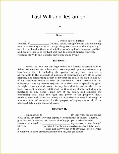 Free Last Will And Testament Template Pdf Of Free Printable Last Will