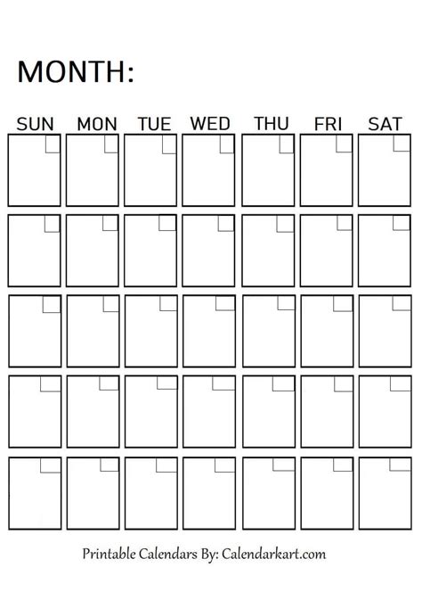 Small Monthly Calendar Printable