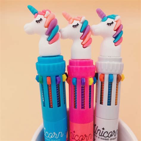 10 Color Kawaii Lovely Ballpoint Pen Unicorn Silicone Head Writing