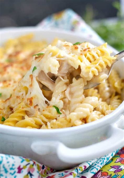 While pasta is cooking, melt butter in large saucepan or dutch oven on stove top over medium heat. Dump and Bake Chicken Alfredo Pasta Casserole - The ...