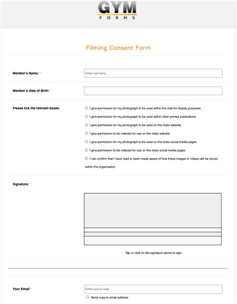 Gym Filming Consent Form Online Gym Forms PDFs