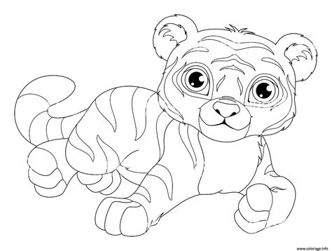 Coloriage tigre kawaii mignon avec de superbe yeux  JeColorie.com