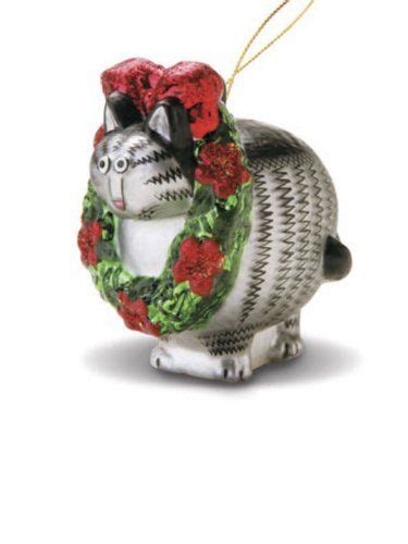 Hawaiian Kliban Holiday Cat Glass Christmas Ornament Steampunk