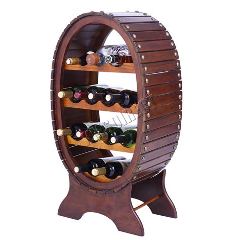 Foxhunter Wooden Luxury Barrel Shape Vintage Wine Holder Rack 13