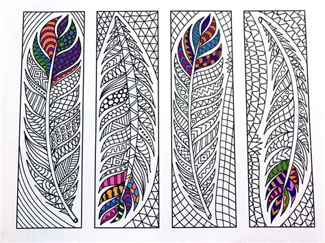 The way the artist interweaved the circles and. Feather Bookmarks - PDF Zentangle Coloring Page | Coloring pages, Zentangle patterns, Bookmarks