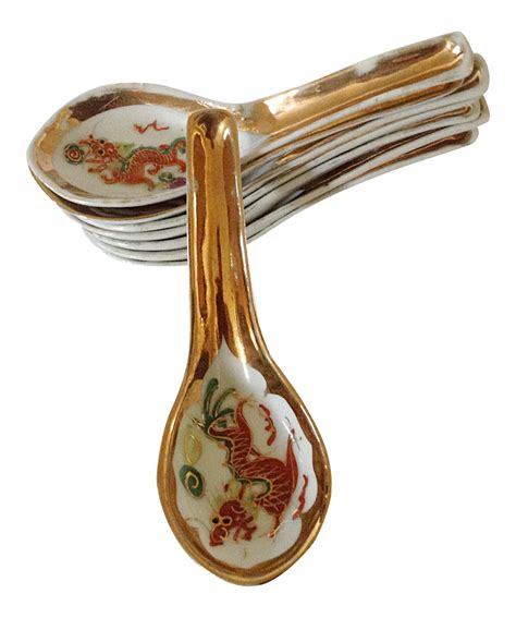 Chinese Dragon Soup Spoons Set Of 8 Chairish