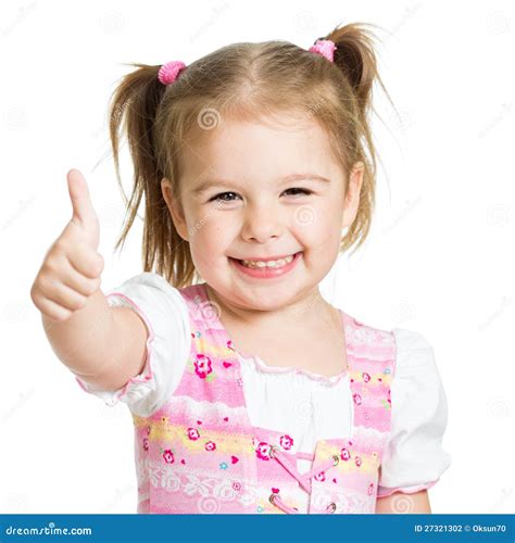 Happy Child Girl With Hands Thumbs Up Stock Photo 27321302 Megapixl