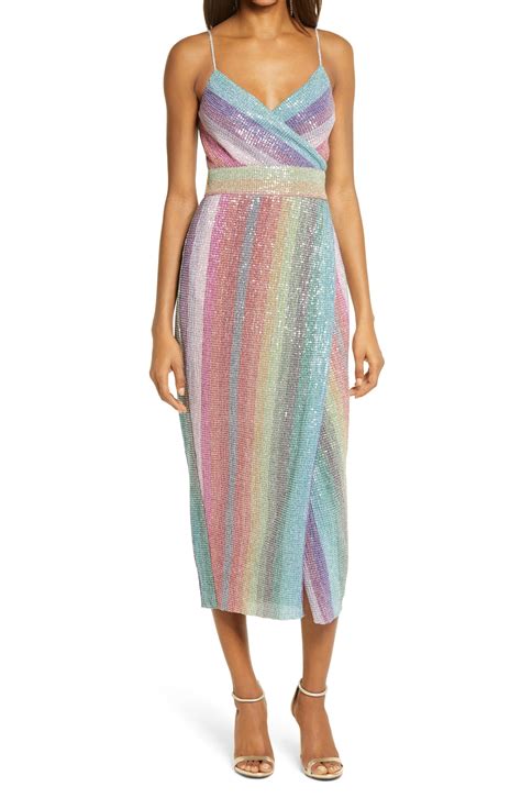 Saylor Meghan Sequin Stripe Faux Wrap Midi Dress Nordstrom Nordstrom Dresses Wrap Midi
