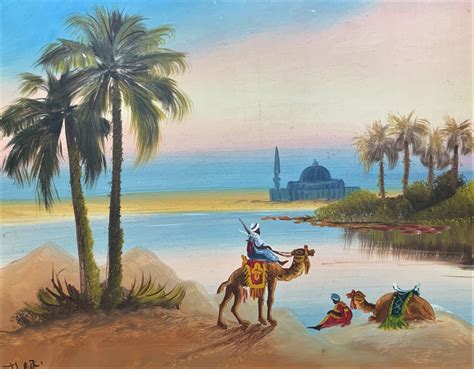 Arabic School Wonderful Early 20thc Arabian Camels In A Landscape Oil