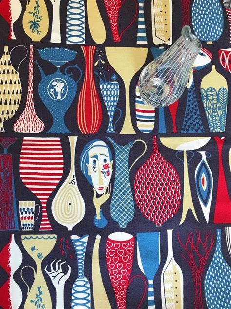 Dyeing And Batik Swedish 50s Vintage Fabric Retro Print Stig Lindberg