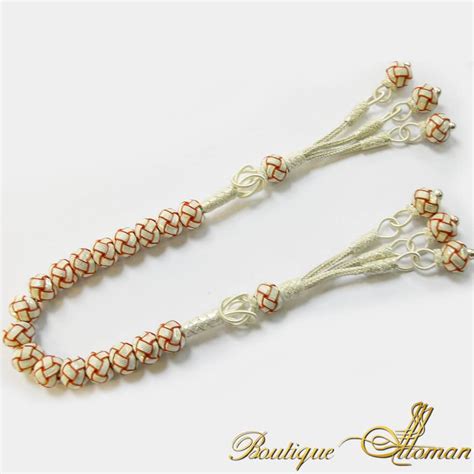 Hand Made Silver Swing Tasbih White and Red | Boutique Ottoman Exclusive