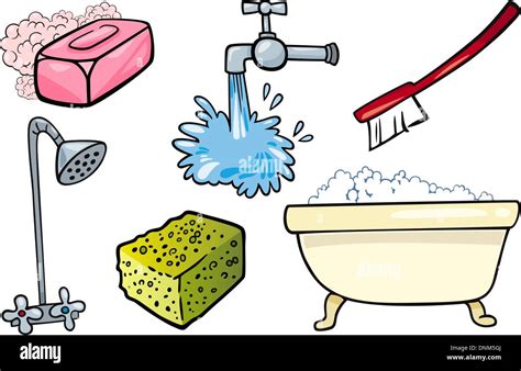 Cartoon Illustration Of Hygiene And Cleaning Objects Clip Art Set Stock Vector Image Art Alamy