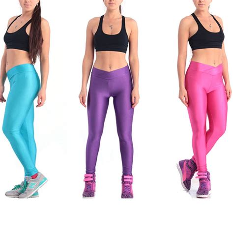 womens sports leggings candy color stretch fluorescence pants high waist bodybuilding yoga