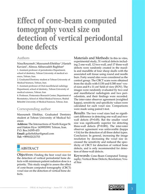 Pdf Effect Of Cone Beam Computed Tomography Voxel Size On Detection