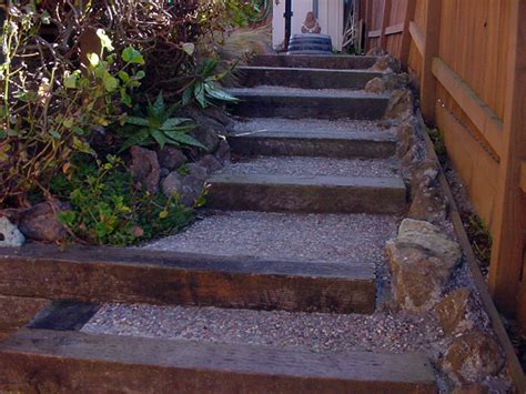 Landings in a stair is a level floor or platform constructed at a location where the direction of stairs changes, between flights of the stair, or at the top of for stairways with straight run that have an overall rise greater than 3.65m, an intermediate landing should be provided. inStor_lnd Railroad Ties — The Redwood Store