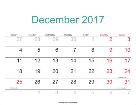 20 December 2017 Calendar Free Download Printable Calendar Templates ️