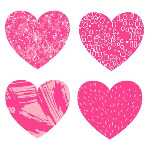 Set Of Hand Drawn Pink Red Vector Hearts Isolated On White Background