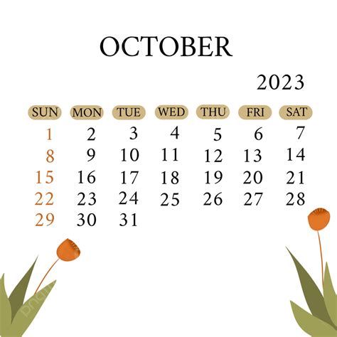 Kalender Bulan Oktober 2023 Png Vector Psd And Clipar