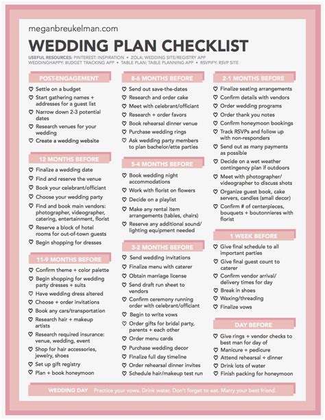 Free Printable Wedding Planning Checklist Check Each Month To See Printable Templates Free