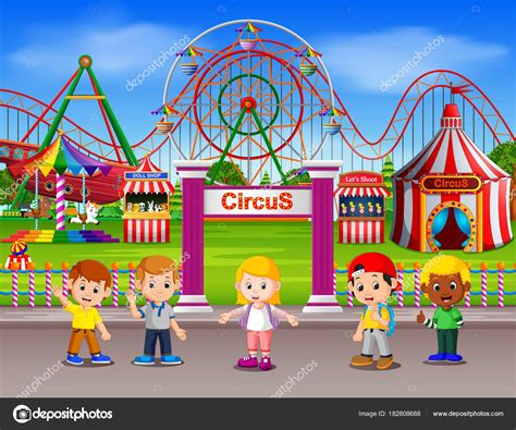 Childrens Having Fun Amusement Park Daytime Stock Vector Image By